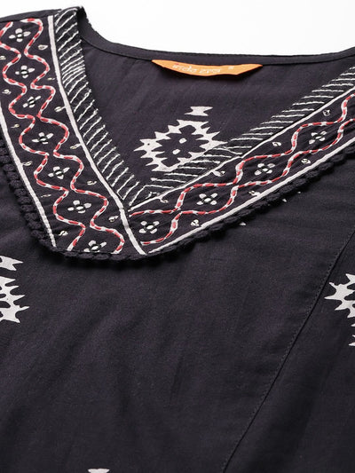 Indyancart IE Ethnic Motifs Printed Thread Work Pure Cotton Kurta With Trousers & Dupatta