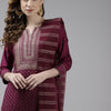 Dhiyona IE Women Burgundy Yoke Design Sequinned Liva Kurta with Trousers & With Dupatta