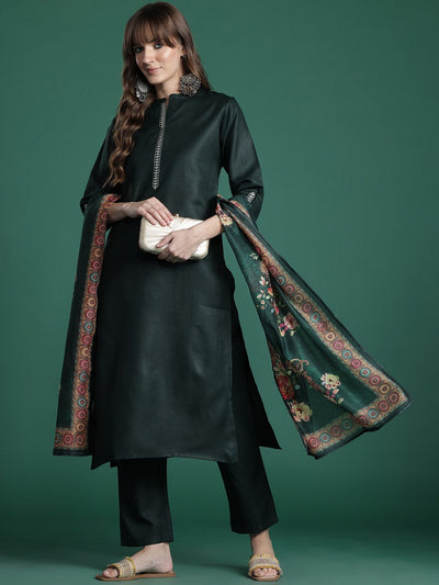 Indyancart IE Women Ethnic Motifs Embroidered Kurta with Trousers & Dupatta