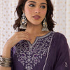 Dhiyona IE Paisley Embroidered Notch Neck Straight Kurta With Trousers & Dupatta