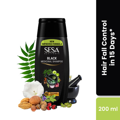 SESA Black Medicinal Shampoo Hairfall Control Anti Dandruff With 15 Herbs For Smooth Shiny Hair