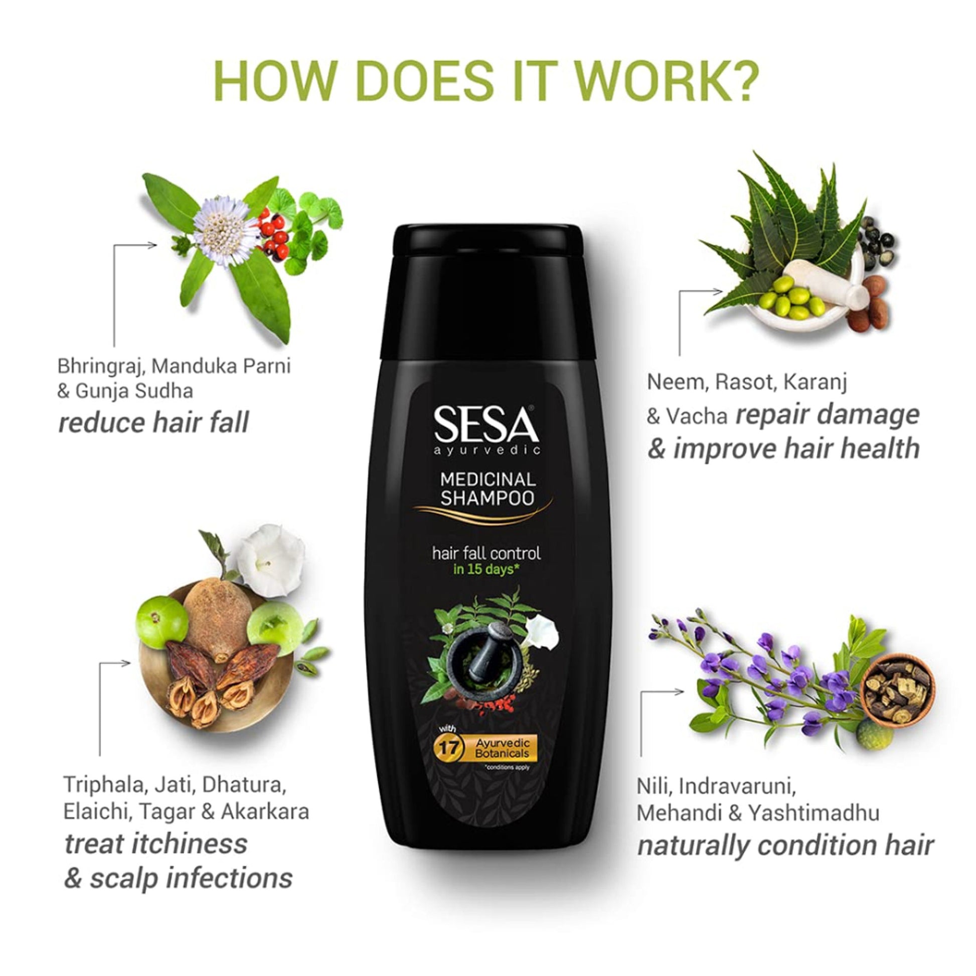 SESA Black Medicinal Shampoo Hairfall Control Anti Dandruff With 15 Herbs For Smooth Shiny Hair