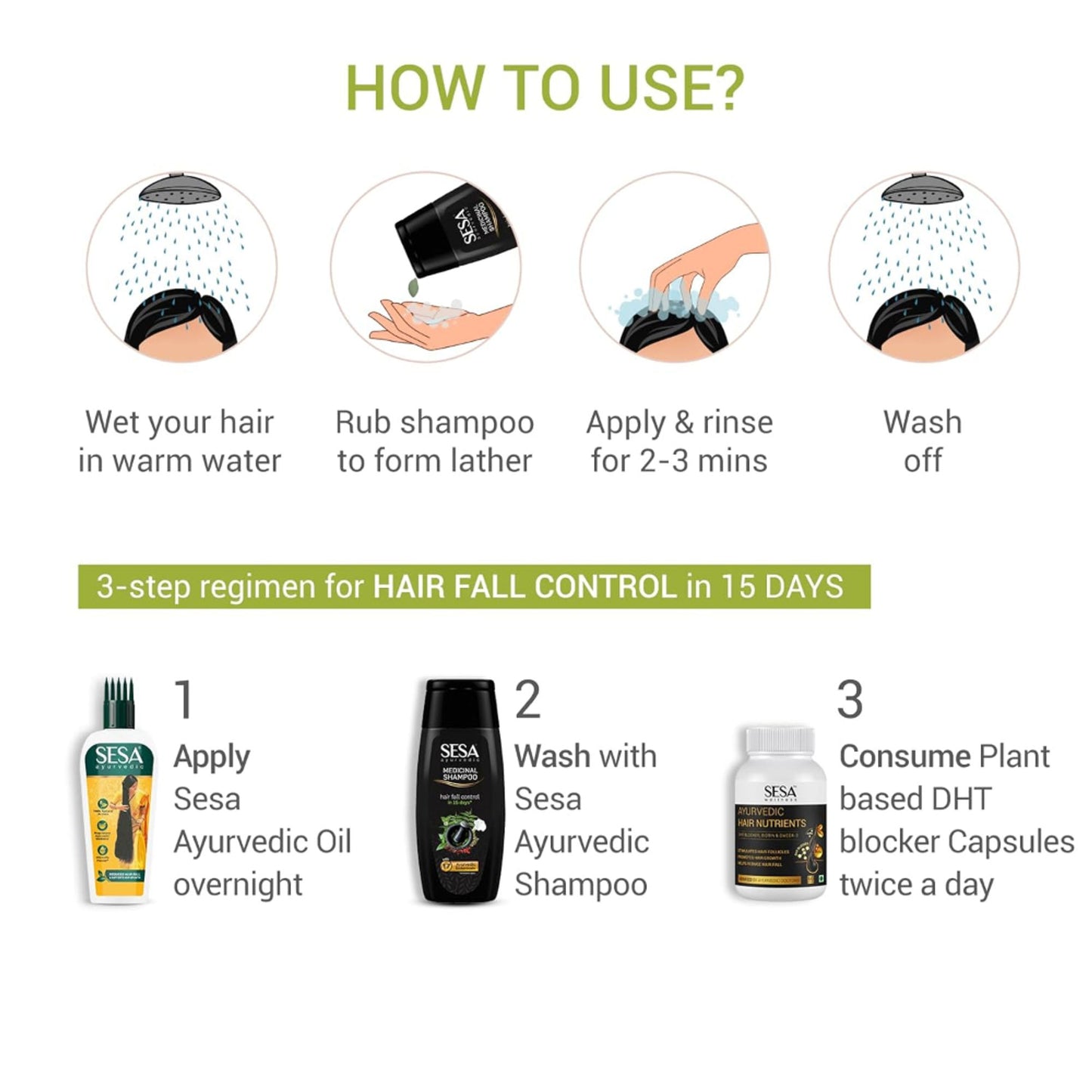 SESA Black Medicinal Shampoo Hairfall Control Anti Dandruff With 15 Herbs For Smooth Shiny Hair