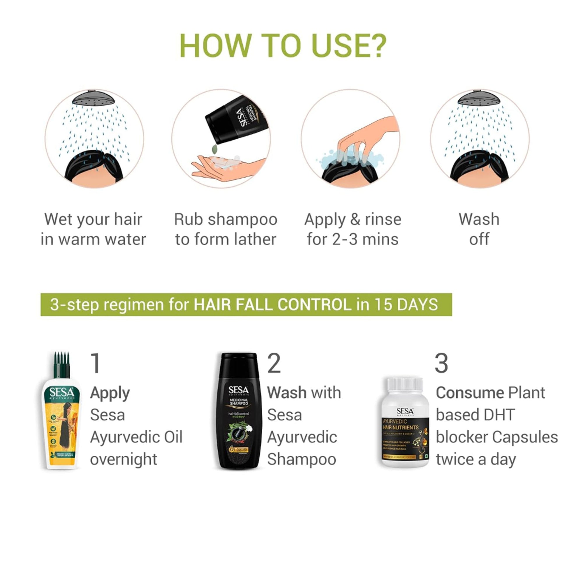 SESA Black Medicinal Shampoo Hairfall Control Anti Dandruff With 15 Herbs For Smooth Shiny Hair
