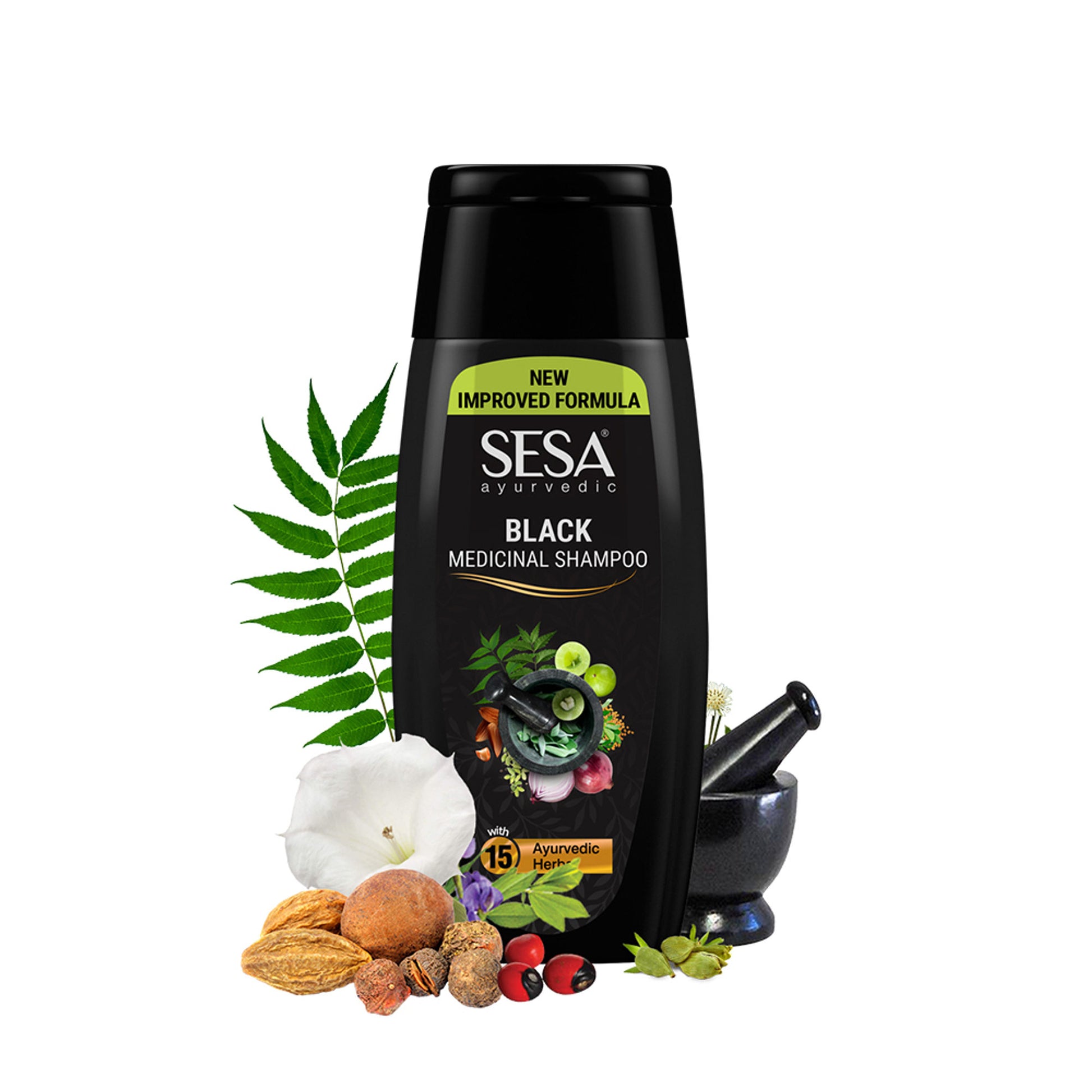 SESA Black Medicinal Shampoo Hairfall Control Anti Dandruff With 15 Herbs For Smooth Shiny Hair