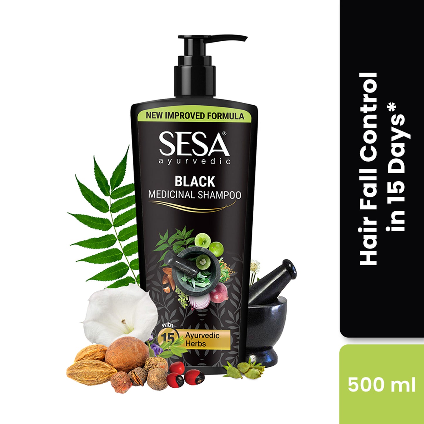 SESA Black Medicinal Shampoo Hairfall Control Anti Dandruff With 15 Herbs For Smooth Shiny Hair