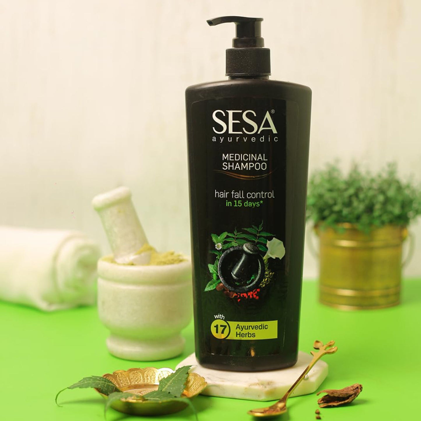 SESA Black Medicinal Shampoo Hairfall Control Anti Dandruff With 15 Herbs For Smooth Shiny Hair