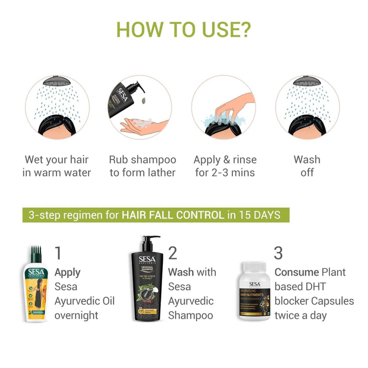 SESA Black Medicinal Shampoo Hairfall Control Anti Dandruff With 15 Herbs For Smooth Shiny Hair
