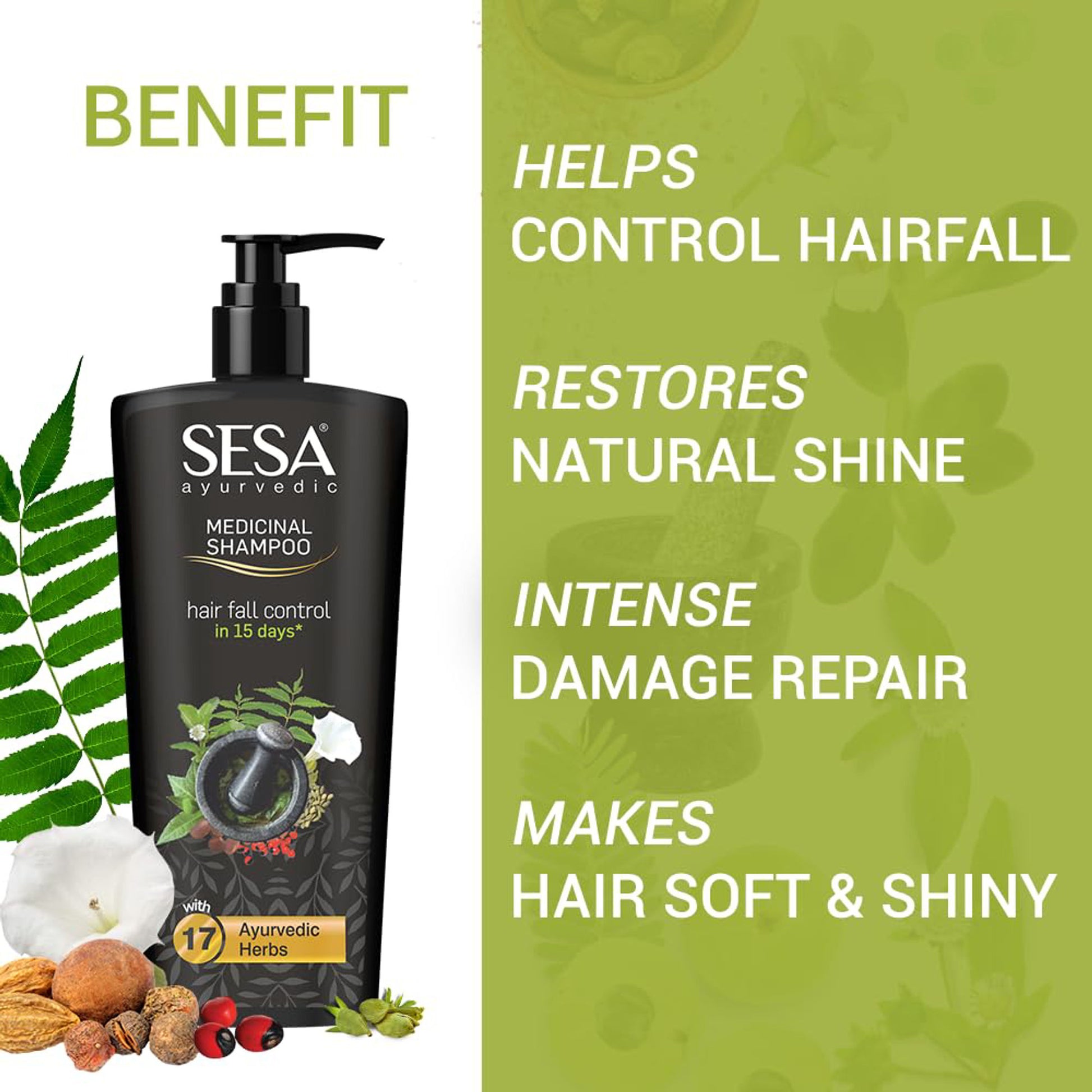 SESA Black Medicinal Shampoo Hairfall Control Anti Dandruff With 15 Herbs For Smooth Shiny Hair