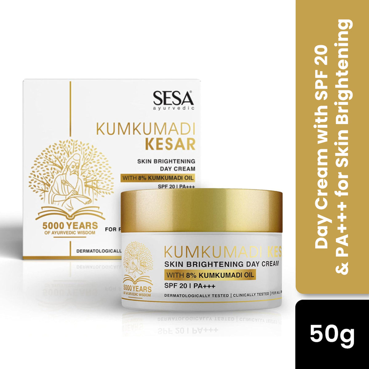 SESA 8% Kumkumadi Kesar Day Cream 50g SPF 20 & PA++ Skin Brightening Face Moisturizer Face Cream