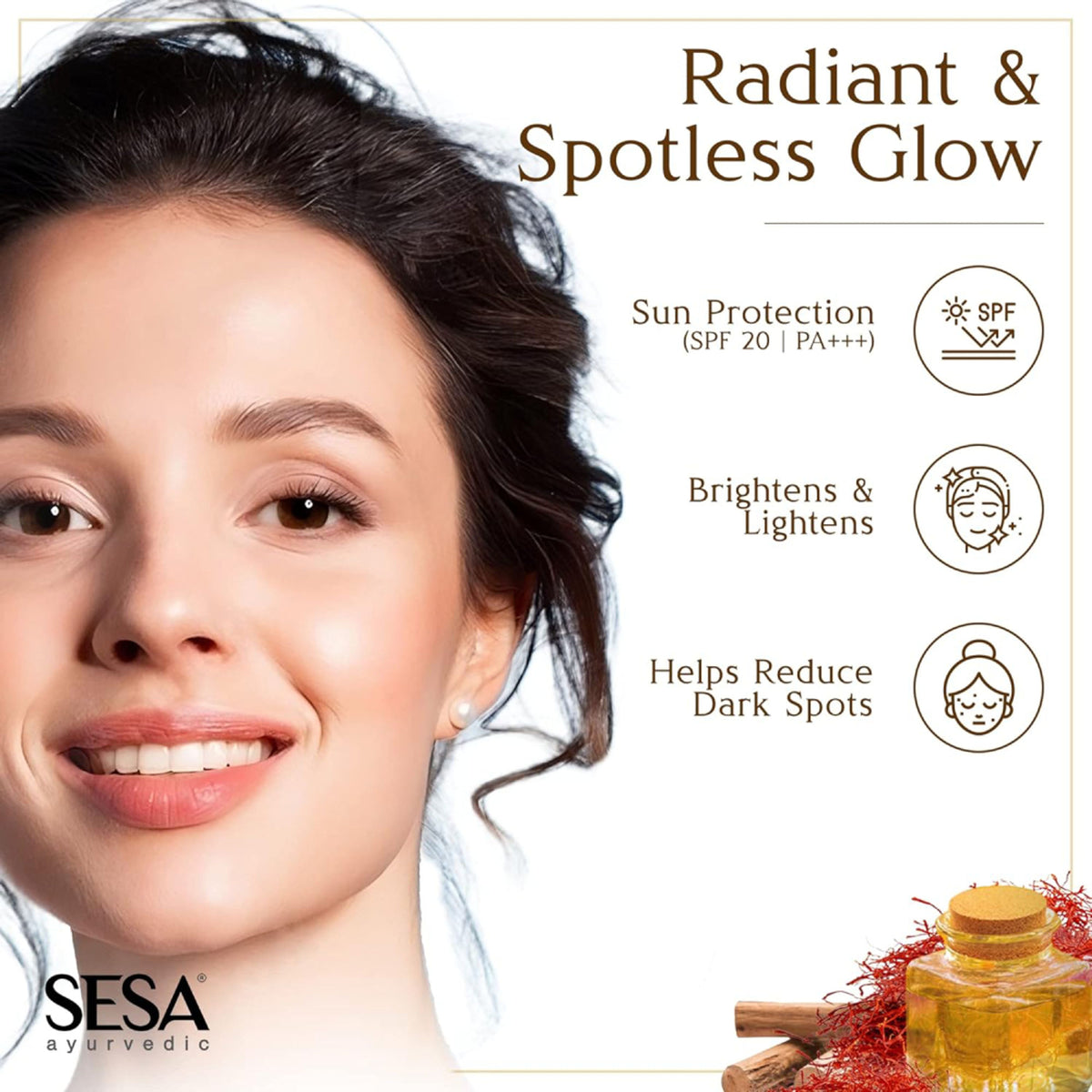 SESA 8% Kumkumadi Kesar Day Cream 50g SPF 20 & PA++ Skin Brightening Face Moisturizer Face Cream