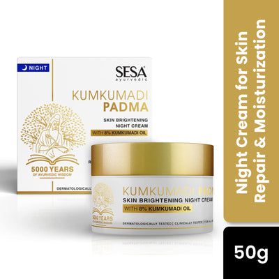 SESA 8% Kumkumadi Padma Night Cream 50g Skin Brightening, Helps Reduce fine lines & wrinkles