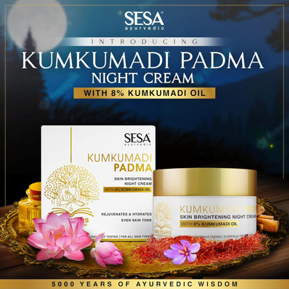 SESA 8% Kumkumadi Padma Night Cream 50g Skin Brightening, Helps Reduce fine lines & wrinkles