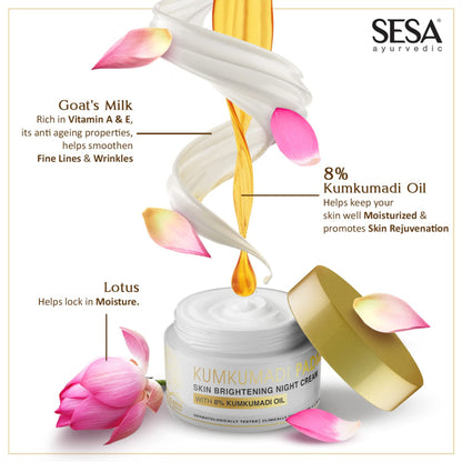 SESA 8% Kumkumadi Padma Night Cream 50g Skin Brightening, Helps Reduce fine lines & wrinkles