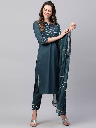 Dhiyona IE Women Gotta Patti Pure Cotton Kurta With Palazzos & Dupatta