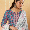 Dhiyona IE Floral Printed Notch Neck Pure Cotton Kurta With Trousers & Dupatta