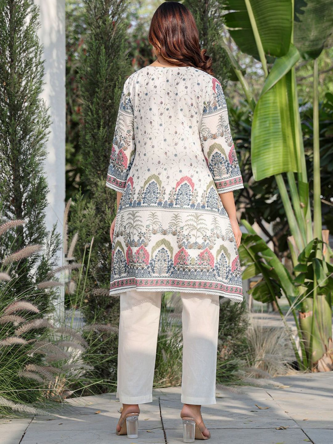 Floral Printed A Line Pure Cotton Kurta With Trousers