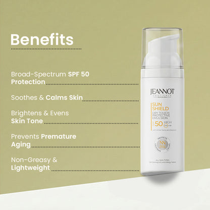 Jeannot Ceuticals Dry Touch Protective Emulsion SPF 50, Non-Greasy Sunscreen for All Skin Types