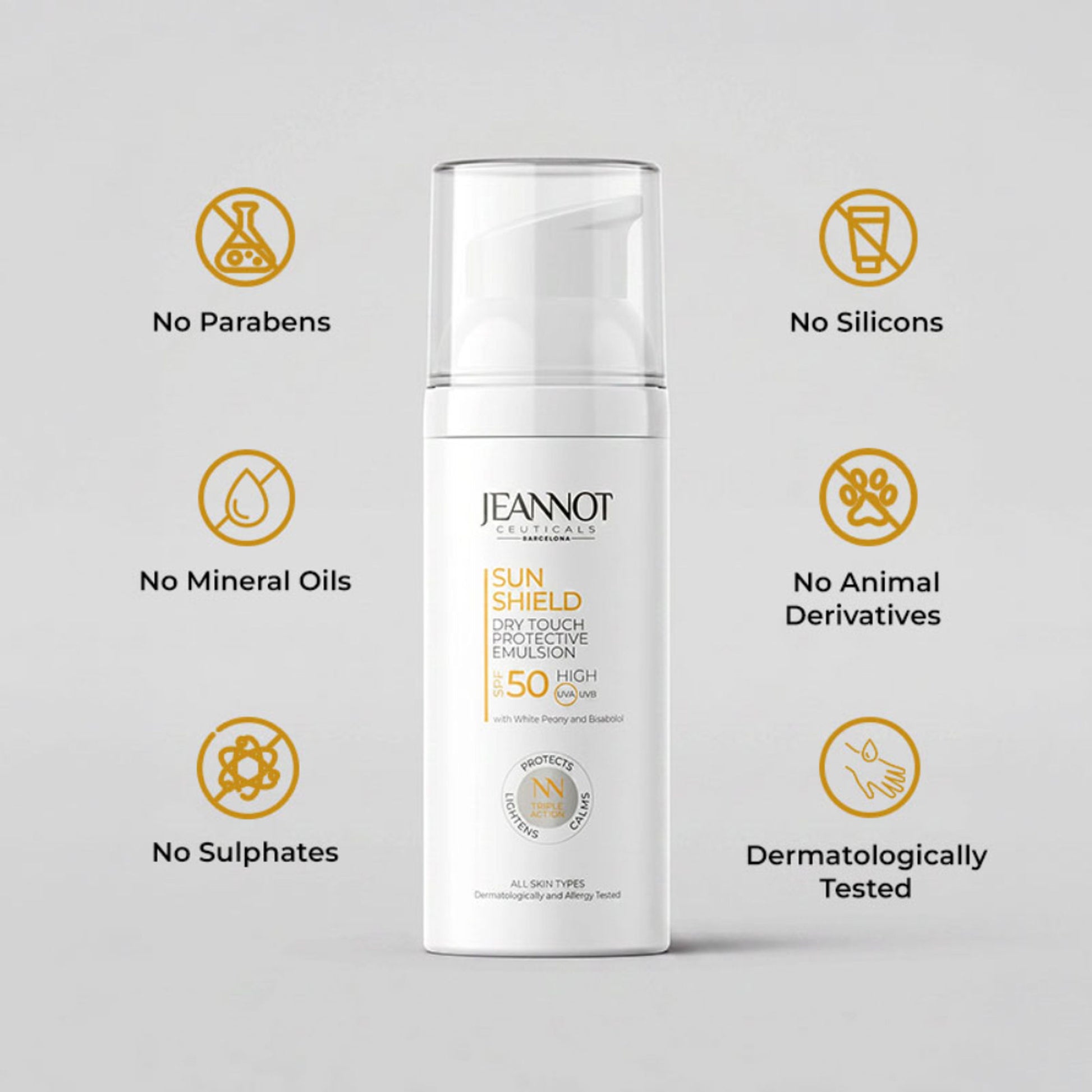 Jeannot Ceuticals Dry Touch Protective Emulsion SPF 50, Non-Greasy Sunscreen for All Skin Types