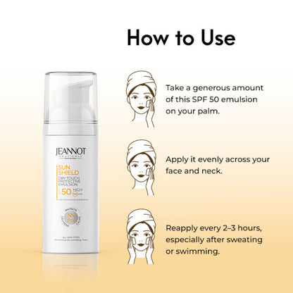 Jeannot Ceuticals Dry Touch Protective Emulsion SPF 50, Non-Greasy Sunscreen for All Skin Types