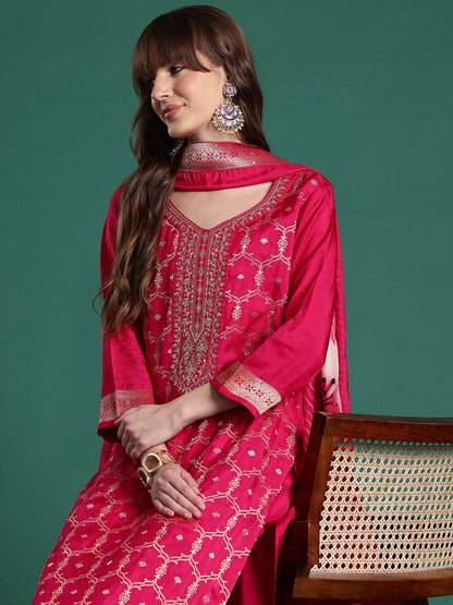 Ethnic Motifs Embroidered Regular Kurta With Trousers & Dupatta