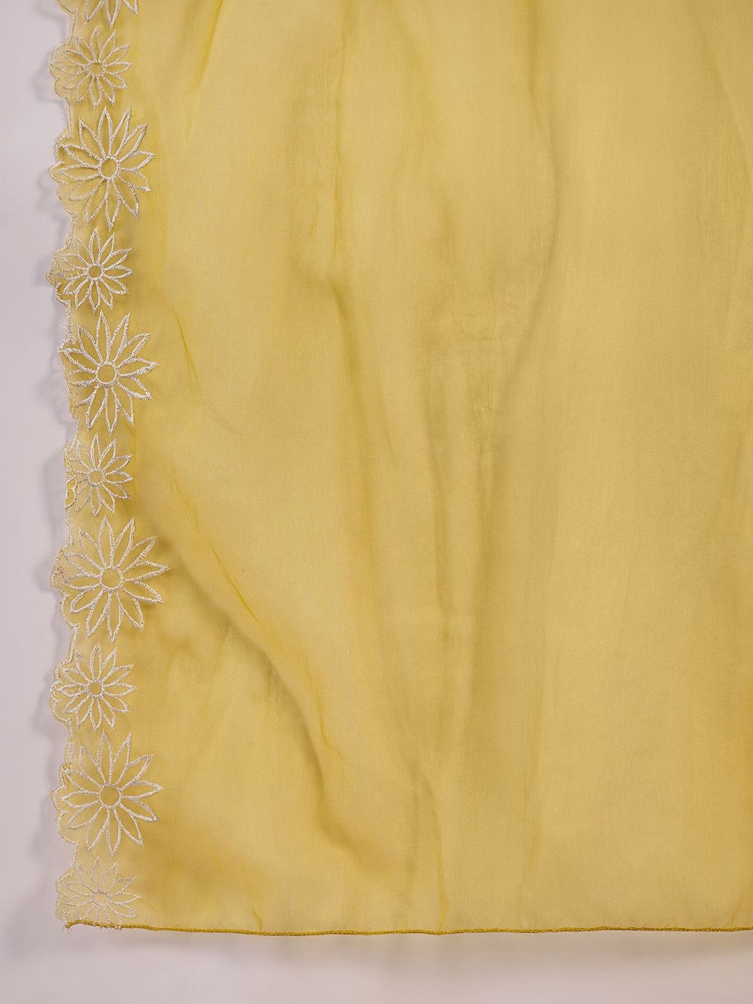 Indyancart SN Women's Cream Floral Embroidered V-Neck Straight Kurta With Trouser And Dupatta