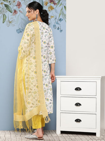 Indyancart VA Women'sFloral Printed Thread Work Kurta with Trousers & Dupatta