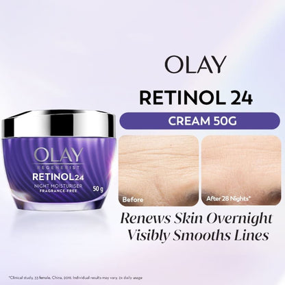 Olay Retinol Anti Ageing Night Cream For Youthful Looking Skin, No Irritation, Fragrance Free