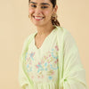 Indyancart IE Floral Embroidered V Neck A Line Pure Cotton Kurta With Trousers & Dupatta