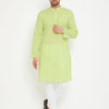 Men's Green Cotton Blend Straight Kurta Pyjama Set