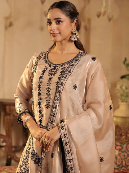 Women Ethnic Motifs Embroidered Regular Beads and Stones Kurta Set With Dupatta