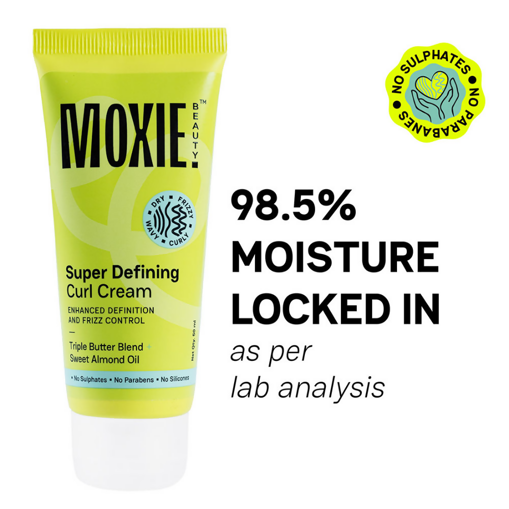 Moxie Beauty Super Defining Curl Cream in a jar, designed to enhance and define natural curls and waves in hair.