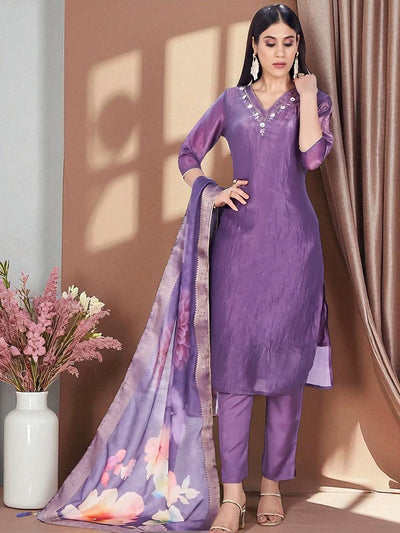 Indyancart SN Women's Floral Solid Kurta with Churidar & Dupatta