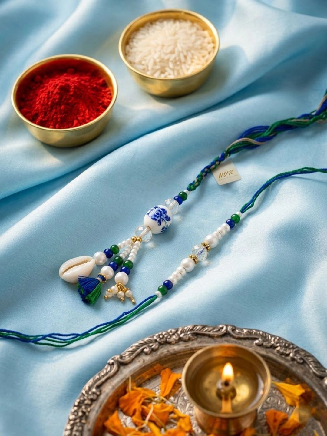 Anouk Set Of 2 Traditional Bhaiya Bhabhi Rakhi With Roli Chawal Chandan Mishri