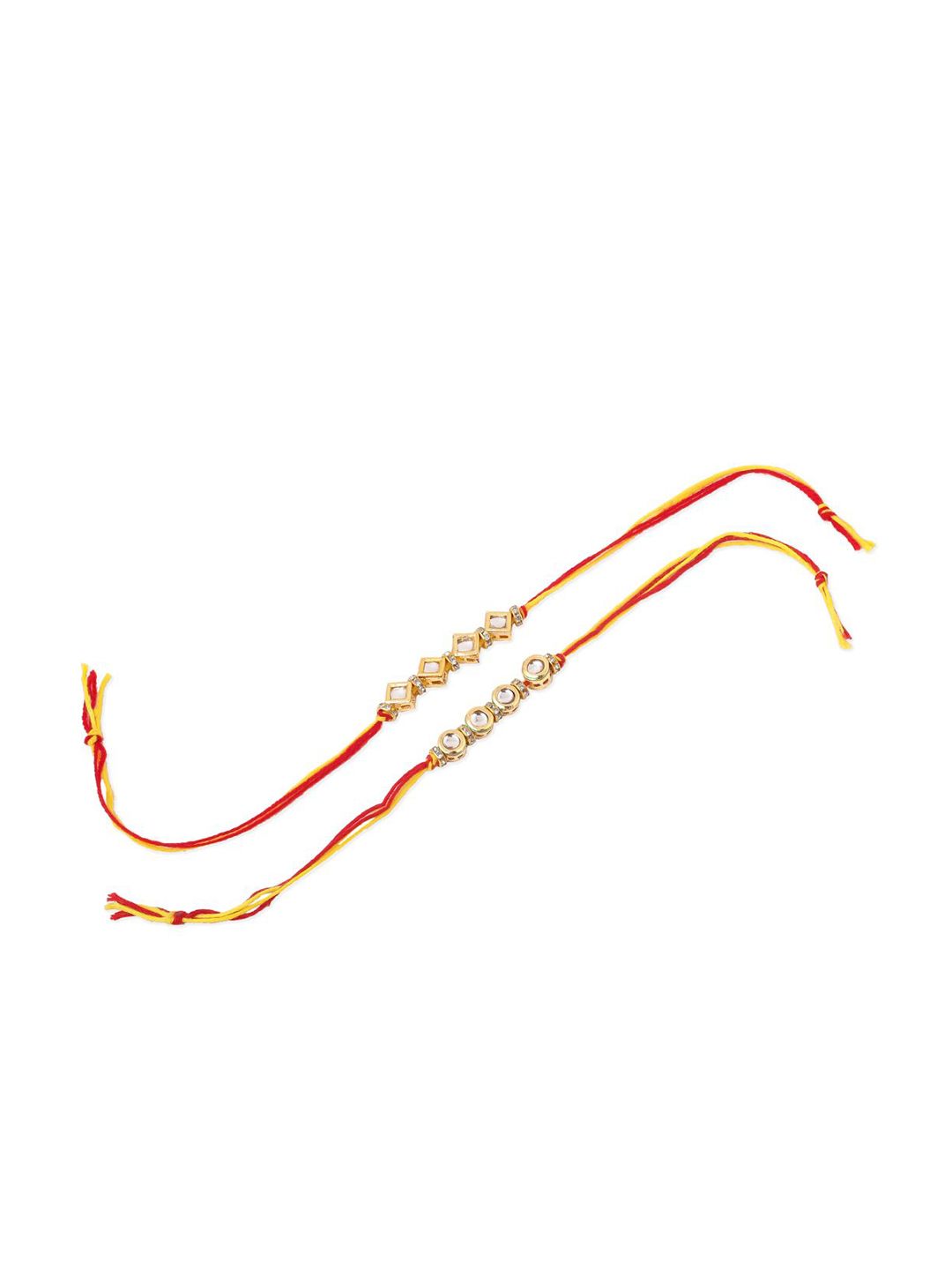 Anouk Men Set Of 2 Multicolor Kundan Thread Rakhi With Roli Chawal Chandan Mishri