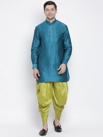 Men's Dark Green Silk Blend Pathani Kurta and Dhoti Set