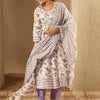 Dhiyona IE Floral Printed A-Line Sequinned Pure Cotton Kurta with Trousers & Dupatta