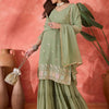 Indyancart SN Women's Ethnic Motifs Embroidered V-Neck Kurta & Sharara With Dupatta