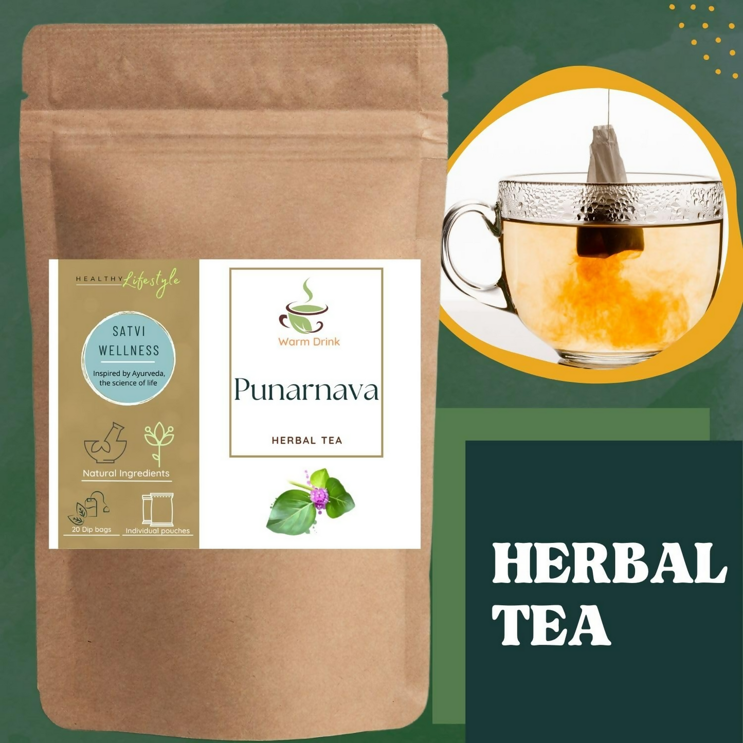 Satvi Wellness Punarnava Herbal Tea Bags