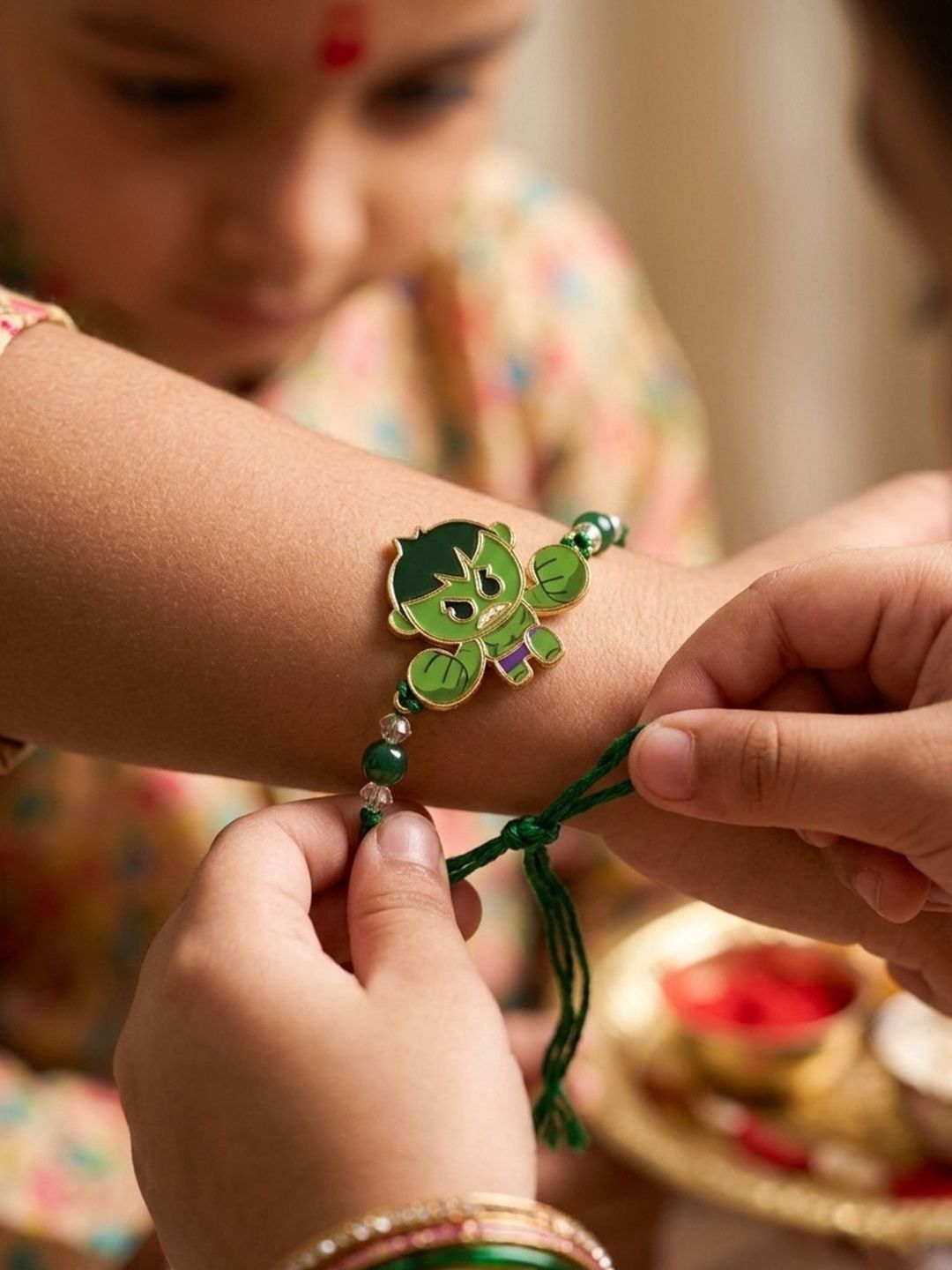 Anouk Kids Hulk Character Artificial Beads Thread Rakhi With Roli Chawal Chandan Mishri