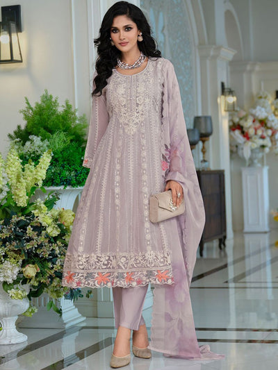 Dhiyona IE Adults-Women Woven Design Embroidered Anarkali Kurta with Trousers & Dupatta