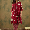 Dhiyona IE V-Neck Printed Pleated Pure Cotton A-Line Kurta with Trousers