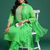 Indyancart Women's Leheriya Printed Regular Thread Work Kurta with Trousers & With Dupatta