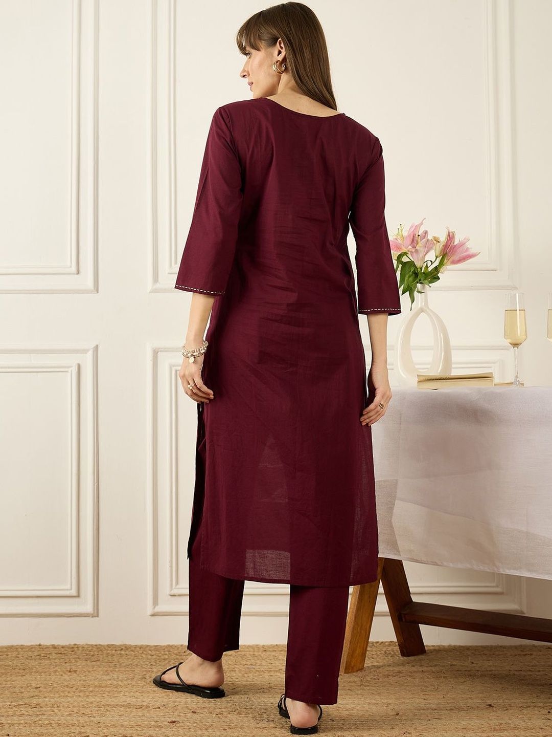 Women Floral Printed Regular Pure Cotton Kurta with Trousers