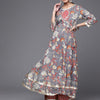 Dhiyona VA Women's Grey & Pink Floral Print Angrakha Gotta Patti Pure Cotton Kurta with Sharara