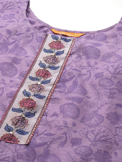 Dhiyona IE Floral Printed Beads & Stones Chanderi Silk Kurta With Trousers & Dupatta