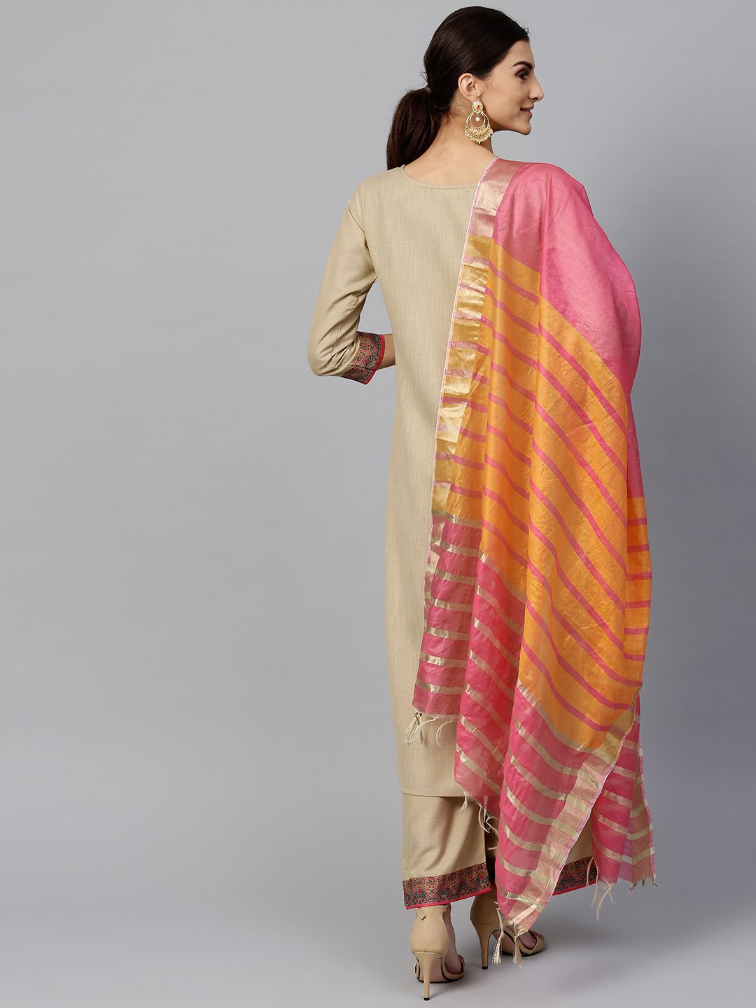 Dhiyona IE Muted Hazelnut Geometric Yoke Kurta Set