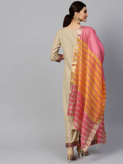Dhiyona IE Muted Hazelnut Geometric Yoke Kurta Set