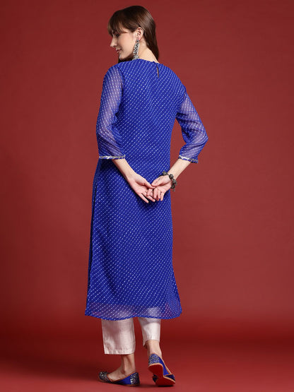 Indyancart IE Leheriya Embroidered Gotta Patti Georgette Kurta