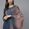 Dhiyona IE Women Blue Floral Embroidered Regular Kurta with Trousers & With Dupatta